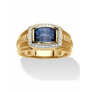 PalmBeach Jewelry Men's Created Ceylon Blue and White Sapphire Ring 3.31 TCW in 18k Gold-Plated or Platinum-Plated Sterling Silver